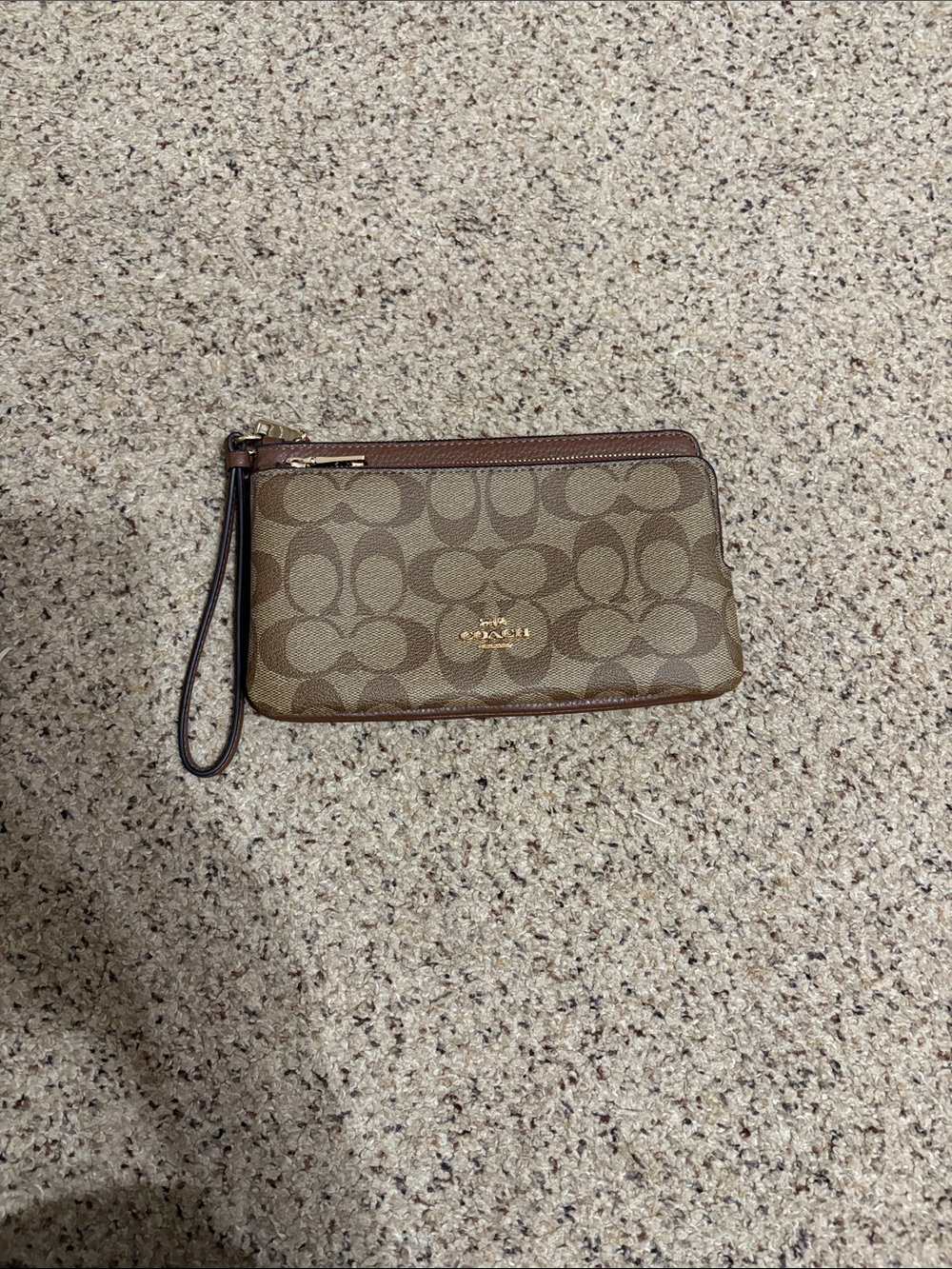 Coach Brown Signature Canvas Wristlet with Gold Hardware